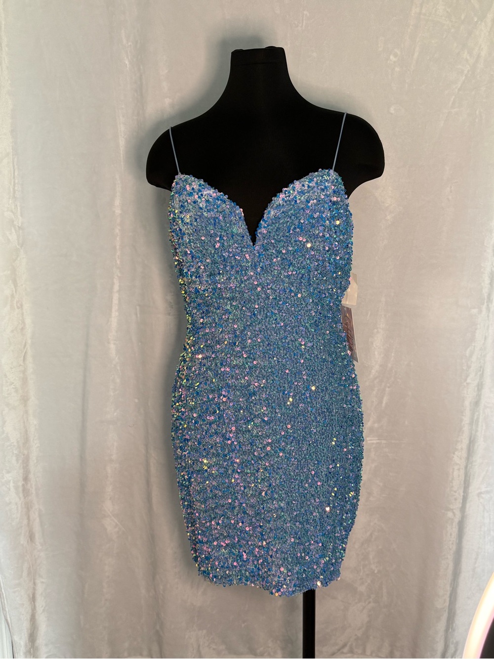 Sparkling Blue Sequin Spaghetti-Strap Dress XL